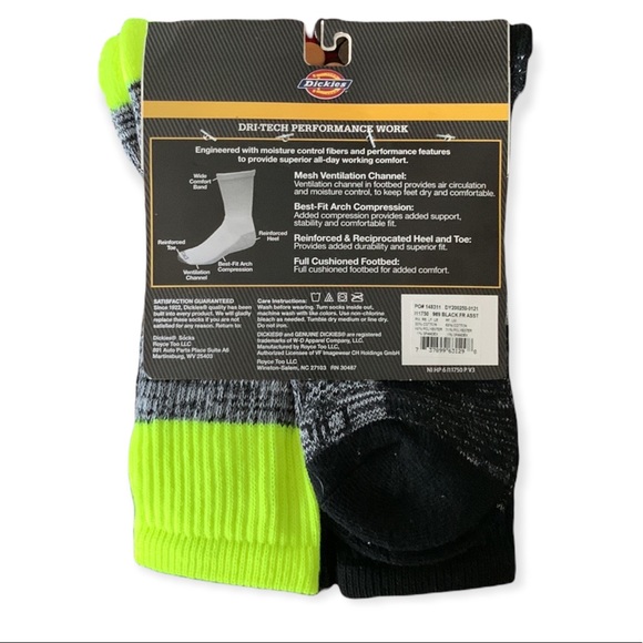 Dickies Men’s Dri-Tech Crew Socks 6 Pack - Picture 2 of 7